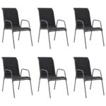 Stackable Garden Chairs 6pcs Steel Textilene Black