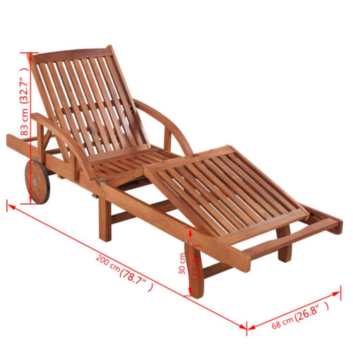 Sun Lounger with Cushion Solid Acacia Wood - Image 9