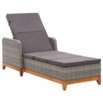 Sun Lounger Poly Rattan Solid Acacia Wood Grey
