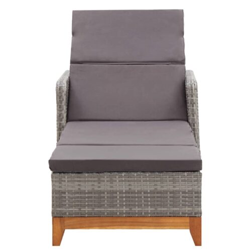 Sun Lounger Poly Rattan Solid Acacia Wood Grey - Image 2