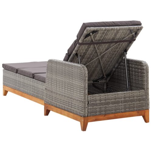 Sun Lounger Poly Rattan Solid Acacia Wood Grey - Image 3