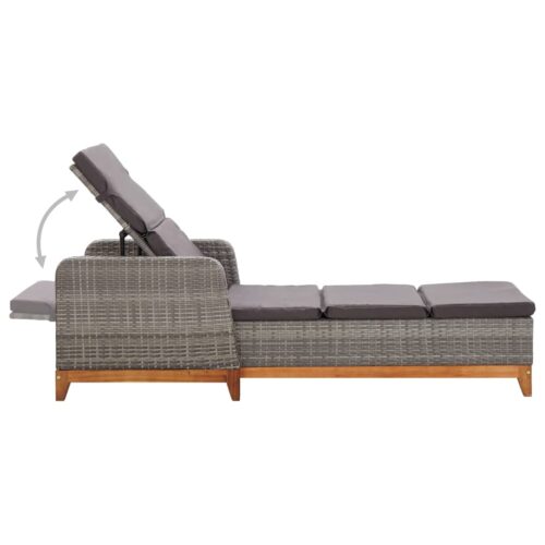 Sun Lounger Poly Rattan Solid Acacia Wood Grey - Image 4
