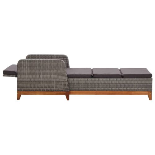 Sun Lounger Poly Rattan Solid Acacia Wood Grey - Image 5
