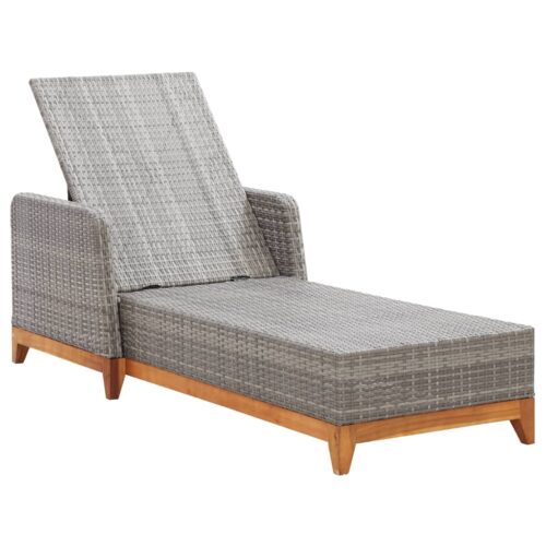 Sun Lounger Poly Rattan Solid Acacia Wood Grey - Image 6