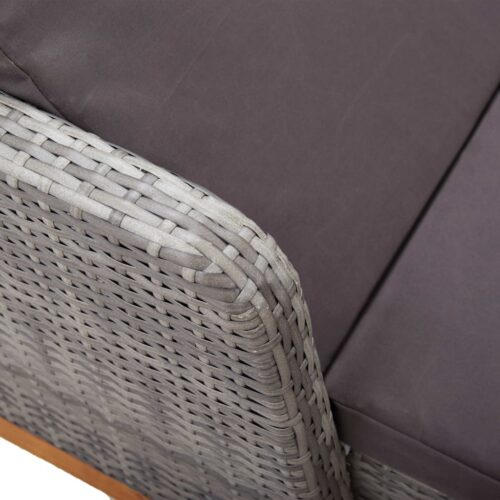 Sun Lounger Poly Rattan Solid Acacia Wood Grey - Image 7