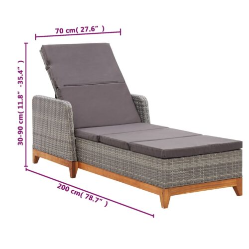 Sun Lounger Poly Rattan Solid Acacia Wood Grey - Image 9