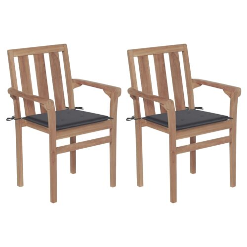 Garden Chairs 2pcs with Anthracite Cushions Solid Teak Wood - Image 2