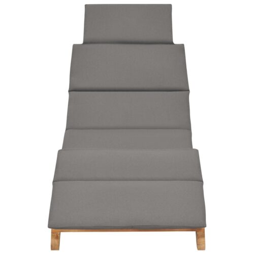 Folding Sun Lounger with Dark Grey Cushion Solid Teak Wood - Image 2