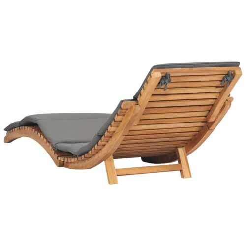 Folding Sun Lounger with Dark Grey Cushion Solid Teak Wood - Image 4