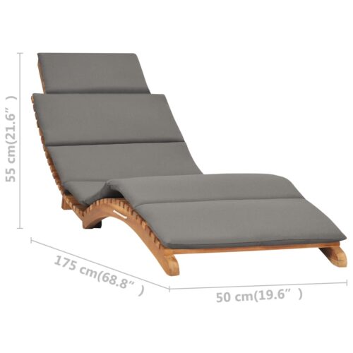 Folding Sun Lounger with Dark Grey Cushion Solid Teak Wood - Image 7