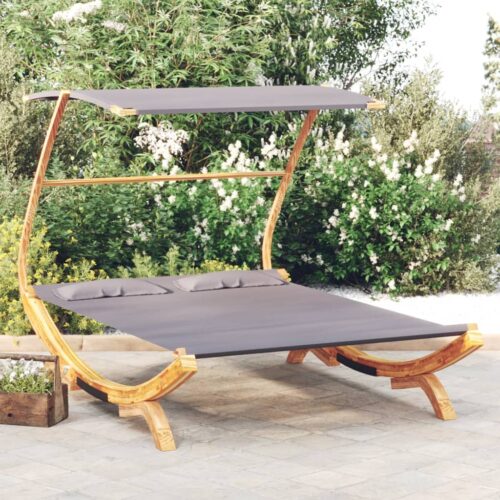 Outdoor Lounge Bed with Canopy 165x203x138cm Solid Bent Wood Anthracite - Image 7
