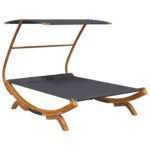 Outdoor Lounge Bed with Canopy 165x203x138cm Solid Bent Wood Anthracite