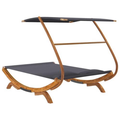 Outdoor Lounge Bed with Canopy 165x203x138cm Solid Bent Wood Anthracite - Image 5