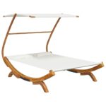 Outdoor Lounge Bed with Canopy 165x203x138cm Solid Bent Wood Cream
