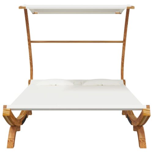 Outdoor Lounge Bed with Canopy 165x203x138cm Solid Bent Wood Cream - Image 3