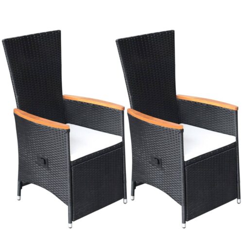Reclining Garden Chairs 2pcs with Cushions Poly Rattan Black