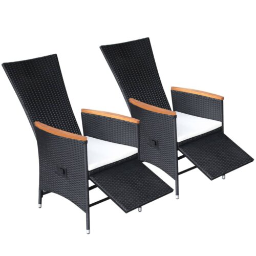 Reclining Garden Chairs 2pcs with Cushions Poly Rattan Black - Image 2
