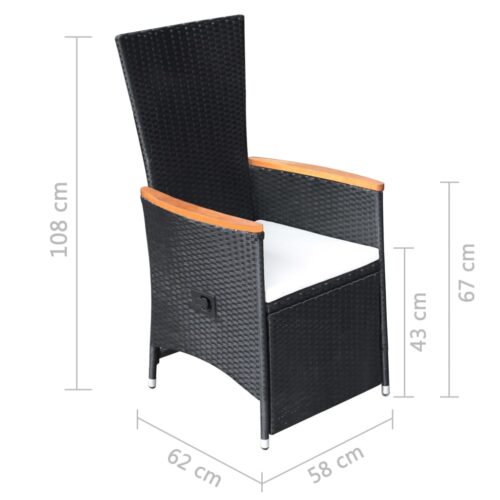 Reclining Garden Chairs 2pcs with Cushions Poly Rattan Black - Image 8