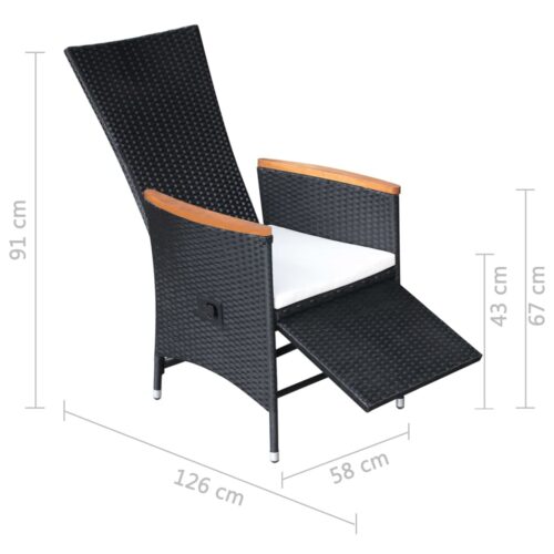 Reclining Garden Chairs 2pcs with Cushions Poly Rattan Black - Image 9