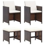 4-Piece Garden Chair Stool Set Poly Rattan Brown