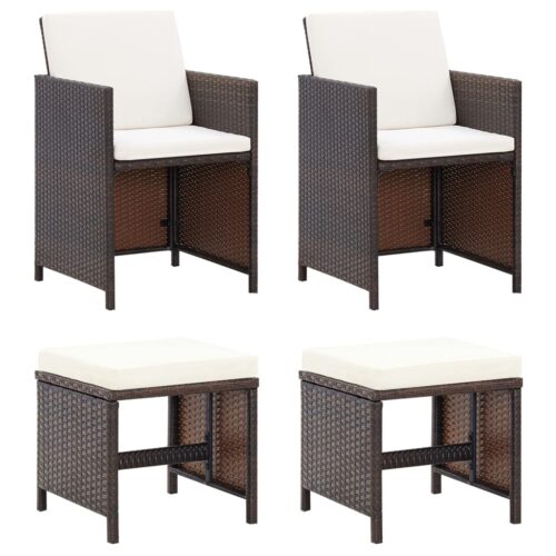 4-Piece Garden Chair Stool Set Poly Rattan Brown