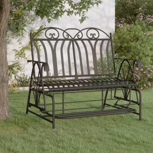 2-Seater Glider Bench 114cm Black Steel - Image 10