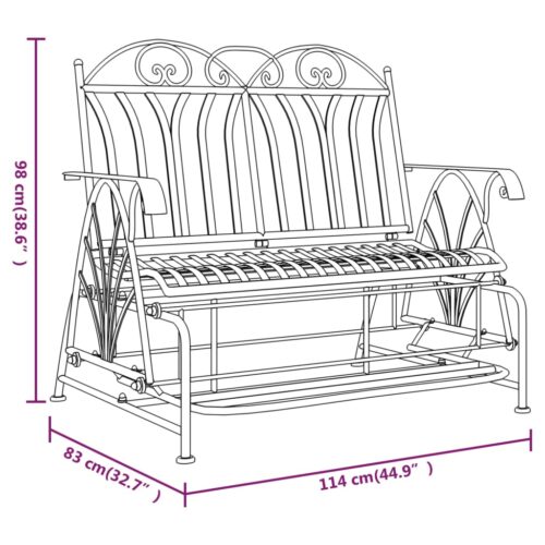 2-Seater Glider Bench 114cm Black Steel - Image 9