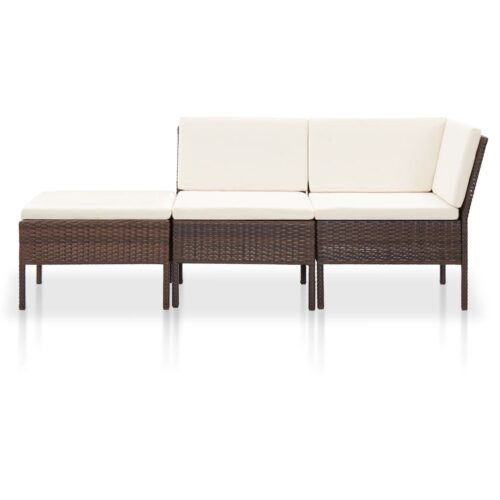 3-Piece Garden Lounge Set with Cushions Poly Rattan Wicker Outdoor Patio Furniture Brown - Image 2