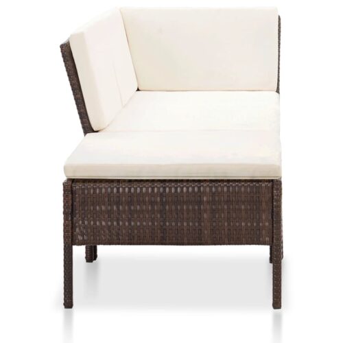 3-Piece Garden Lounge Set with Cushions Poly Rattan Wicker Outdoor Patio Furniture Brown - Image 3