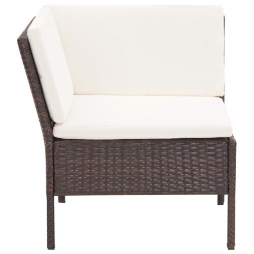 3-Piece Garden Lounge Set with Cushions Poly Rattan Wicker Outdoor Patio Furniture Brown - Image 5