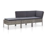 3-Piece Garden Lounge Set with Cushions Poly Rattan Wicker Outdoor Patio Furniture Grey