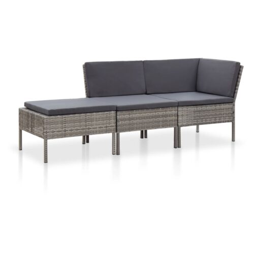 3-Piece Garden Lounge Set with Cushions Poly Rattan Wicker Outdoor Patio Furniture Grey
