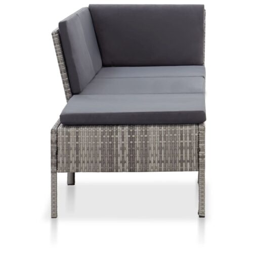 3-Piece Garden Lounge Set with Cushions Poly Rattan Wicker Outdoor Patio Furniture Grey - Image 3