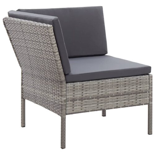3-Piece Garden Lounge Set with Cushions Poly Rattan Wicker Outdoor Patio Furniture Grey - Image 4