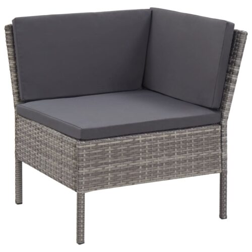 3-Piece Garden Lounge Set with Cushions Poly Rattan Wicker Outdoor Patio Furniture Grey - Image 5