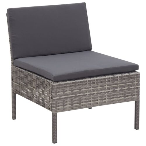 3-Piece Garden Lounge Set with Cushions Poly Rattan Wicker Outdoor Patio Furniture Grey - Image 7