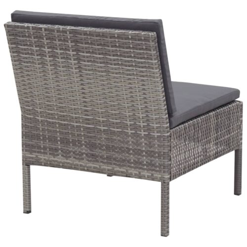 3-Piece Garden Lounge Set with Cushions Poly Rattan Wicker Outdoor Patio Furniture Grey - Image 9