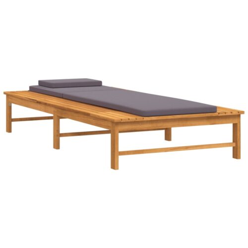 Sun Lounger with Dark Grey Cushion Pillow Solid Wood Acacia