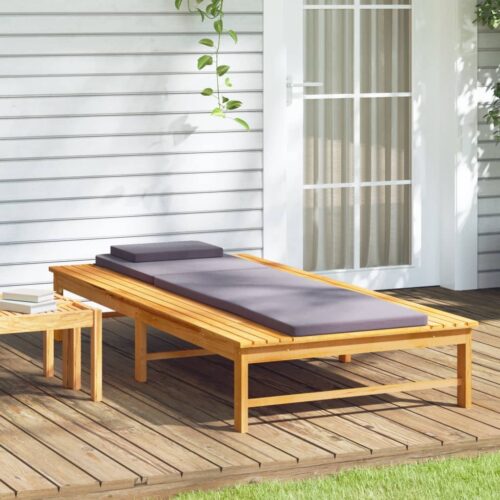 Sun Lounger with Dark Grey Cushion Pillow Solid Wood Acacia - Image 3