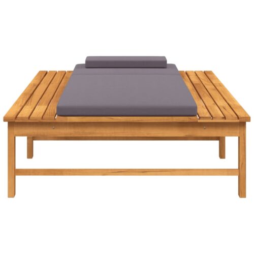 Sun Lounger with Dark Grey Cushion Pillow Solid Wood Acacia - Image 5