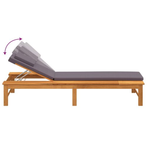 Sun Lounger with Dark Grey Cushion Pillow Solid Wood Acacia - Image 7