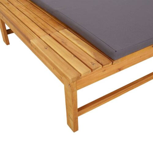Sun Lounger with Dark Grey Cushion Pillow Solid Wood Acacia - Image 8