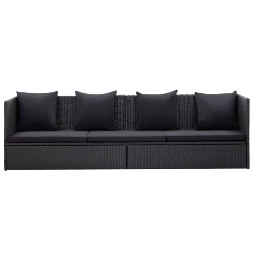 Garden Bed with Cushion Pillow Poly Rattan Black - Image 2