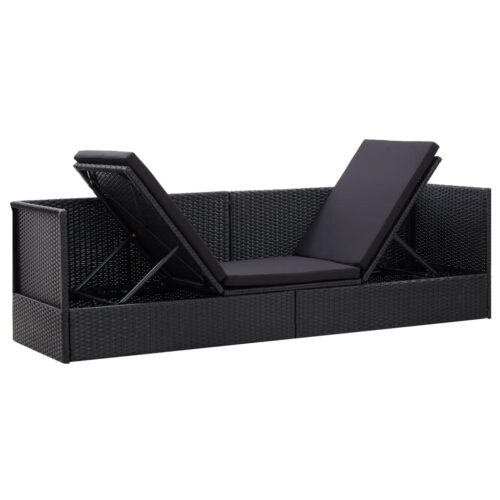 Garden Bed with Cushion Pillow Poly Rattan Black - Image 3