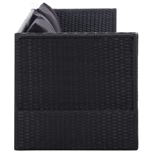 Garden Bed with Cushion Pillow Poly Rattan Black - Image 5
