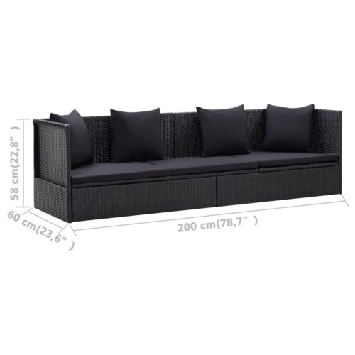 Garden Bed with Cushion Pillow Poly Rattan Black - Image 7