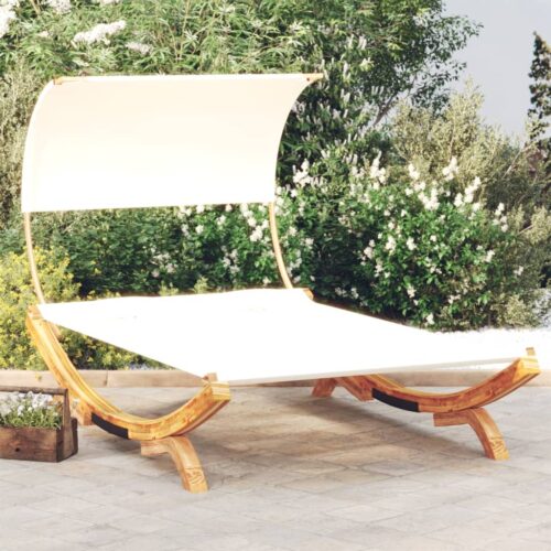 Outdoor Lounge Bed with Canopy 165x203x126cm Solid Bent Wood Cream - Image 7