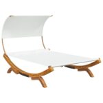 Outdoor Lounge Bed with Canopy 165x203x126cm Solid Bent Wood Cream