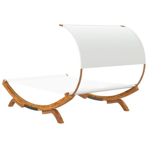 Outdoor Lounge Bed with Canopy 165x203x126cm Solid Bent Wood Cream - Image 5