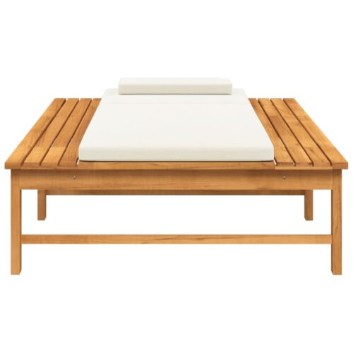 Sun Lounger with Cream White Cushion Pillow Solid Wood Acacia - Image 4